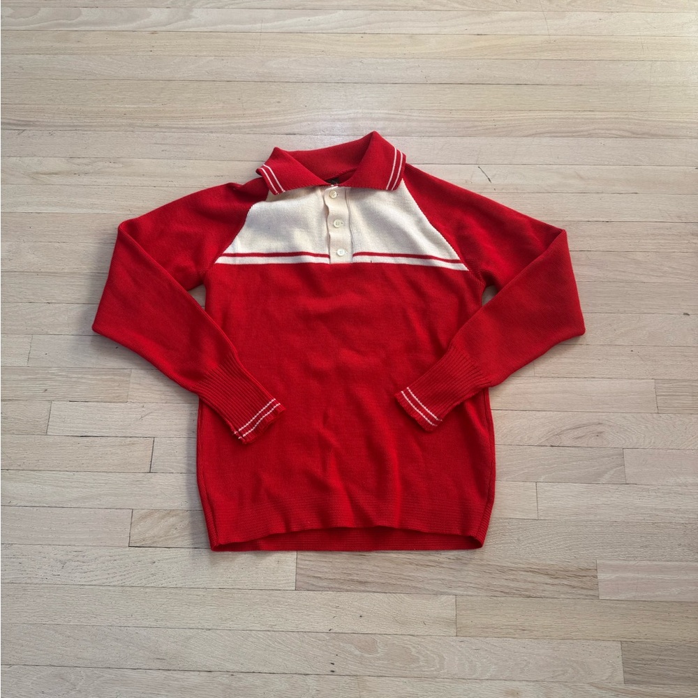 Red and white vintage 1980s Polo pure virgin wool Women's Sweater size medium